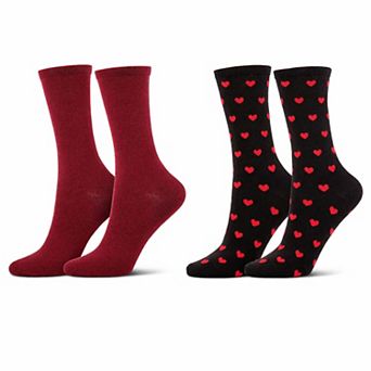2 Pair Women's Cashmere Blend Fine-Gauge Crew Socks