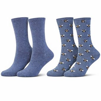 2 Pair Women's Cashmere Blend Fine-Gauge Crew Socks