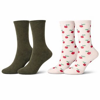 2 Pair Women's Cashmere Blend Fine-Gauge Crew Socks