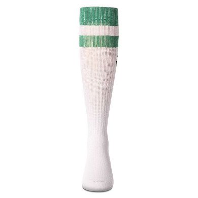 Girls Ribbed Varsity Stripe "Checkered Heart" Cotton Rich Knee Sock