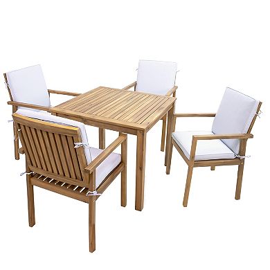 Sunnydaze Rodanthe Acacia Wood 5-Piece Outdoor Dining Set - Natural/Bone
