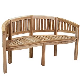 Sunnydaze Curved Teak Wood Outdoor Garden Bench for Patio, 59” W, Brown