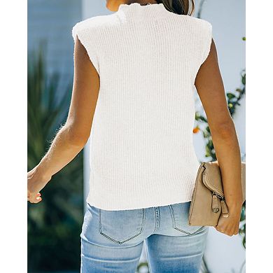 Women's Round Neck Sleeveless Pullover Ribbed Knit Sweater Vest Top