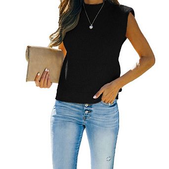 Women's Round Neck Sleeveless Pullover Ribbed Knit Sweater Vest Top
