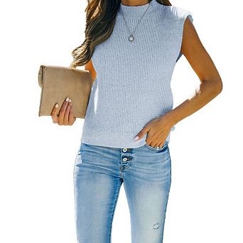 Women's Round Neck Sleeveless Pullover Ribbed Knit Sweater Vest Top