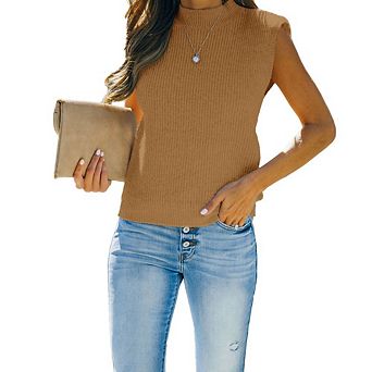 Women's Round Neck Sleeveless Pullover Ribbed Knit Sweater Vest Top