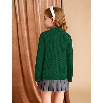 Girls Cable Knit Sweater Cardigans Kids School Uniform Long Sleeve Button Down Fall Jackets