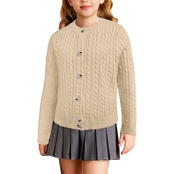 Girls Cable Knit Sweater Cardigans Kids School Uniform Long Sleeve Button Down Fall Jackets