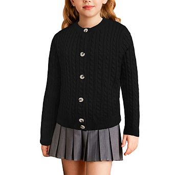 Girls Cable Knit Sweater Cardigans Kids School Uniform Long Sleeve Button Down Fall Jackets
