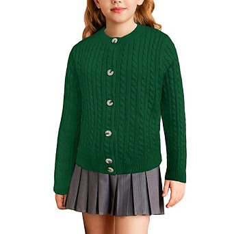 Girls Cable Knit Sweater Cardigans Kids School Uniform Long Sleeve Button Down Fall Jackets