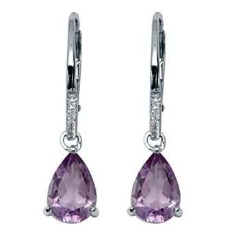 PalmBeach Jewelry 3.53 TCW Pear Cut Genuine Amethyst and Cubic Zirconia Sterling Silver Earrings