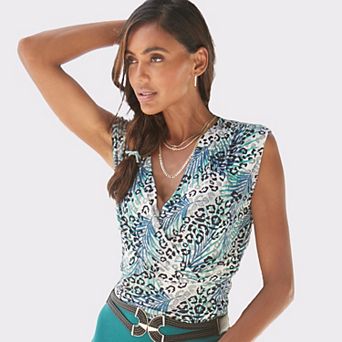 Lascana Women's Sleeveless Wrap Look Top