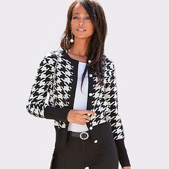 Lascana Women's Pearl Button Houndstooth Cardigan
