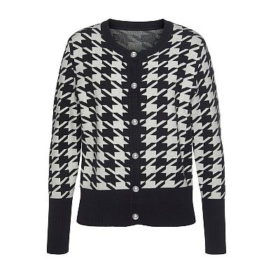 Lascana Women's Pearl Button Houndstooth Cardigan