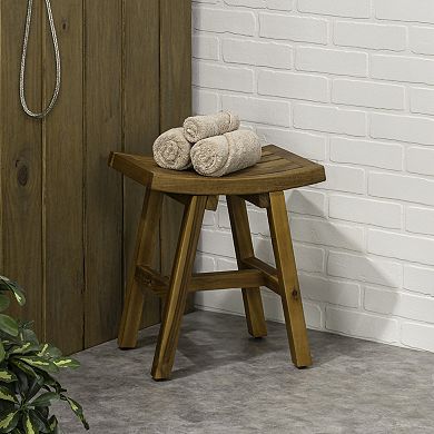 Tamlyn 15.75" Traditional Classic Slatted Solid Acacia Wood Indoor/Outdoor Shower Stool