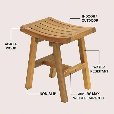 Tamlyn 15.75" Traditional Classic Slatted Solid Acacia Wood Indoor/Outdoor Shower Stool