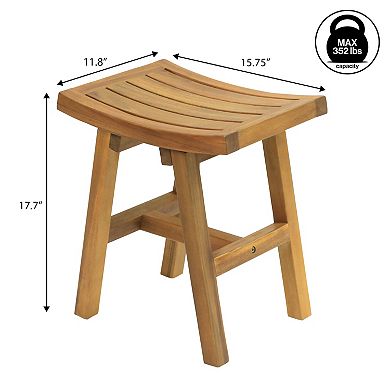 Tamlyn 15.75" Traditional Classic Slatted Solid Acacia Wood Indoor/Outdoor Shower Stool
