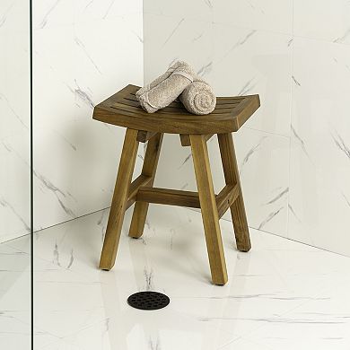 Tamlyn 15.75" Traditional Classic Slatted Solid Acacia Wood Indoor/Outdoor Shower Stool