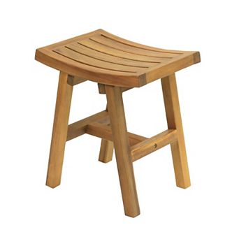Tamlyn 15.75" Traditional Classic Slatted Solid Acacia Wood Indoor/Outdoor Shower Stool