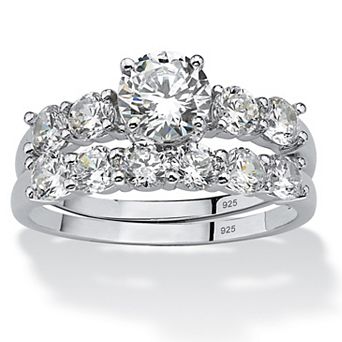 PalmBeach Jewelry 2.50 TCW Cubic Zirconia Platinum-plated Sterling Silver Wedding Band Set