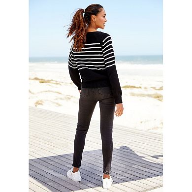 Lascana Women's Striped Button Detail Sweater