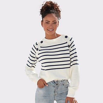 Lascana Women's Striped Button Detail Sweater