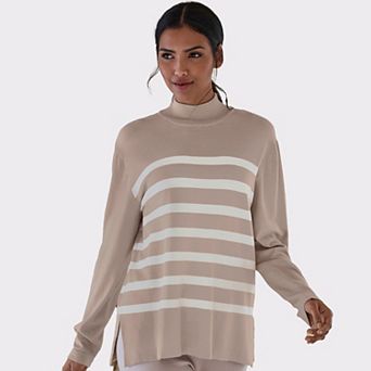 Lascana Women's Striped Mock Neck Sweater