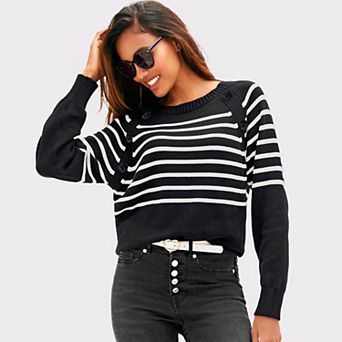 Lascana Women's Striped Button Detail Sweater