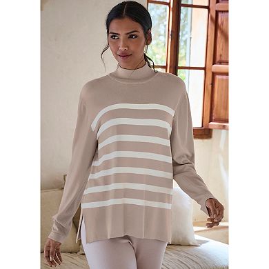 Lascana Women's Striped Mock Neck Sweater