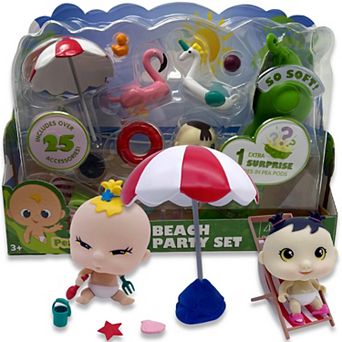 Pea Pod Babies Beach Party Set - 26 pc Mini Collectible Dolls & Accessories