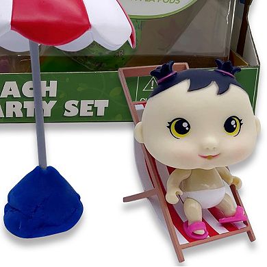 Pea Pod Babies Beach Party Set - 26-Piece Mini Collectible Dolls & Accessories