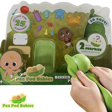 Pea Pod Babies Dinner & Bath Time 27-Piece Playset with Mini Dolls & Accessories
