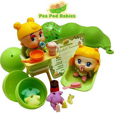 Pea Pod Babies Dinner & Bath Time 27-Piece Playset with Mini Dolls & Accessories