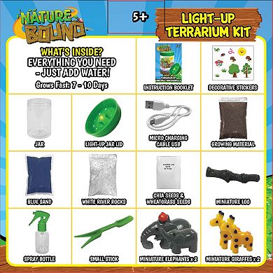 Nature Bound Light-Up Terrarium Kit with Built-In LED – Mini Grow Garden Jar with Animal Theme