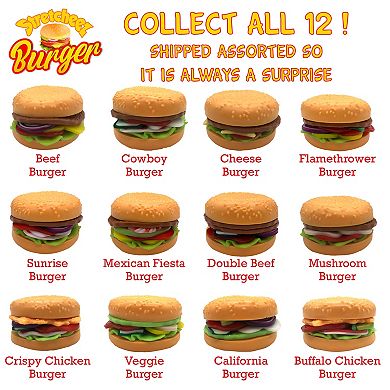 Stretcheez Hamburger 2-Piece Surprise Assorted Styles Stretchy Squishy Toy Food - Styles May Vary