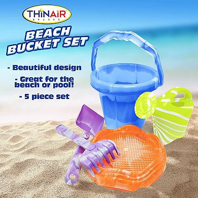 Thin Air Brands 5-Piece Beach Bucket & Sand Castle Toy Set