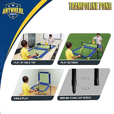 Anywhere Sports Trampoline Pong 10-Piece Portable Table Tennis Game Set
