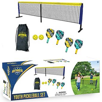 Anywhere Sports 8 pc Youth Pickleball Set with Net, Paddles, Balls & Carry Bag