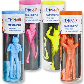 Thin Air Brands Paratrooper Flying Figures 4-Pack with 20 in Tangle-Free Nylon Parachutes