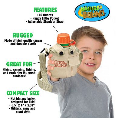 Nature Bound Canteen - 16 oz. Scout-Styled Water Hydration Container & Snap-On Canvas Cover Carrier