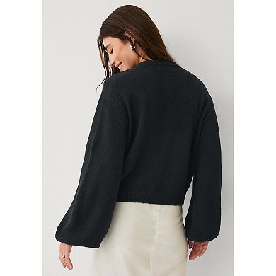 ellos Plus Size Stretch Pearl Button Front Cardigan Sweater