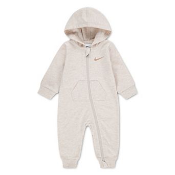 Newborn Baby Nike Essentials French Terry Hooded Long Sleeve Zip Up Coverall