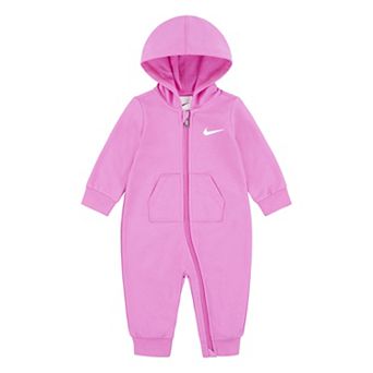 Newborn Baby Nike Essentials French Terry Hooded Long Sleeve Zip Up Coverall