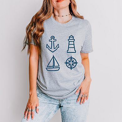 Anchor Lighthouse Boat Compass - Women's Short Sleeve Graphic T-Shirt