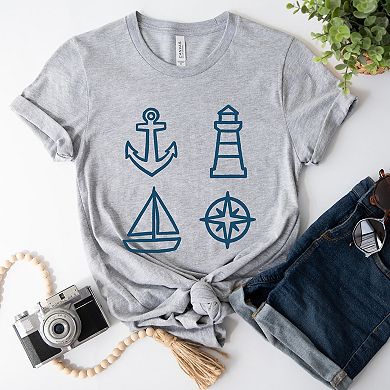 Anchor Lighthouse Boat Compass - Women's Short Sleeve Graphic T-Shirt