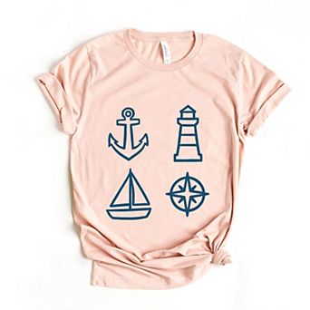 Anchor Lighthouse Boat Compass - Women's Short Sleeve Graphic T-Shirt
