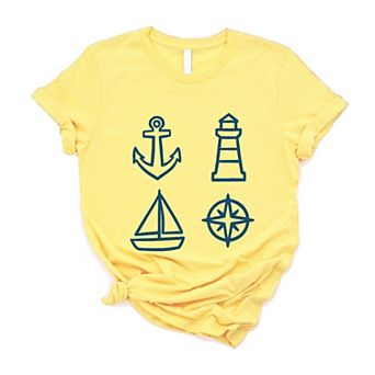 Anchor Lighthouse Boat Compass - Women's Short Sleeve Graphic T-Shirt