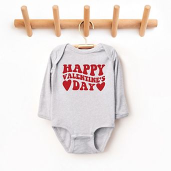 Happy Valentines Day Hearts - Baby Long Sleeve Bodysuit