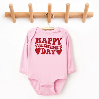 Happy Valentines Day Hearts - Baby Long Sleeve Bodysuit