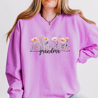 Grandma Watercolor Flowers - Women's Lightweight Garment Dyed Sweatshirt